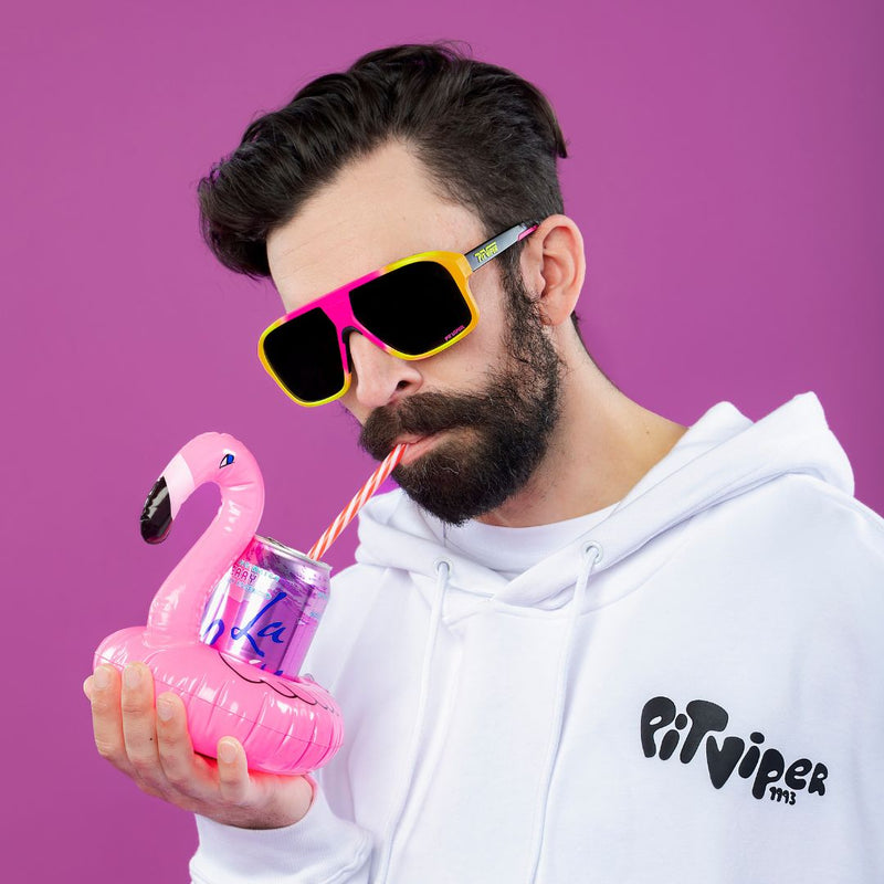 / Polarized Smoke | this_one_actually.JPG | Man sips straw wearing The Italo Flight Optics with a Polarized Smoke lens from Pit Viper Sunglasses