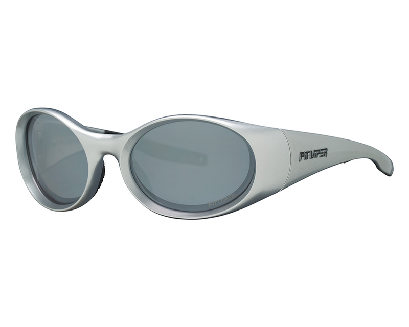 Silver | AHHH.JPG | The Spine Tingler Slammer from Pit Viper, 1999 retro oval sunglasses with a silver frame and a silver lens