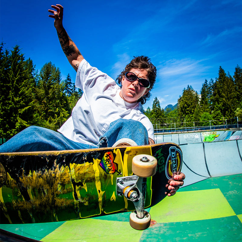 Silver | AHHHHHHHHHHH.JPG | Woman skateboarding wearing The Spine Tingler Slammer from Pit Viper Sunglasses